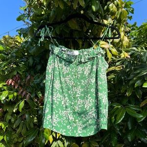 Ba&sh green floral button up ruffle sleeveless tank top